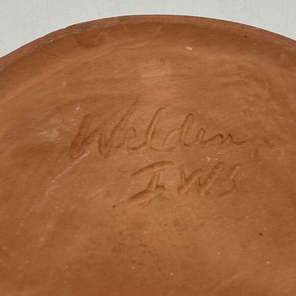 Art Pottery Trivet Glazed Floral Terra Cotta Handcrafted Welder Vtg Round Rustic - Picture 5 of 9